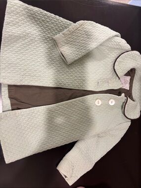 Quilted Light Mint Pea Coat for Kids with Contrast Trim